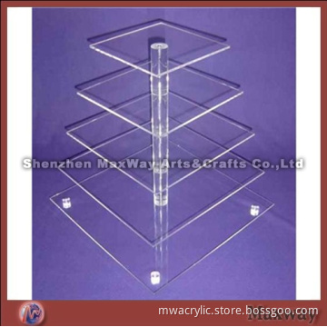 Clear Square Finely Designed Acrylic 5 Tiers Cup Cake Display Stand Rack